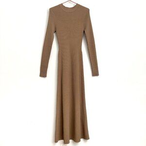 DISSH Ribbed Knit Mock Neck Long Sleeve Maxi Dress Brown Green Women’s Size XL
